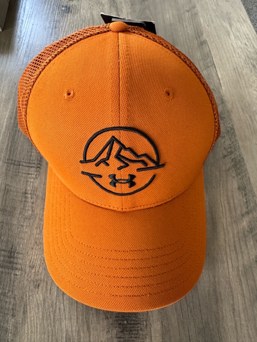 Under Armour Orange Mesh Back Baseball Cap with Mountain Logo